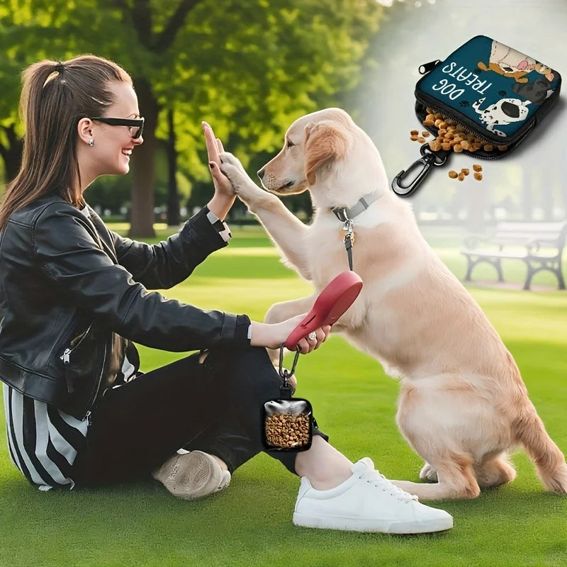 Zippered dog training snack bag, portable polyester pet snack bag, suitable for outdoor activities and walks