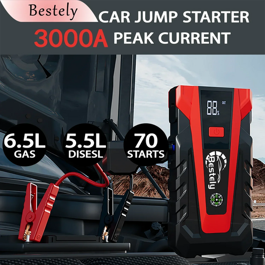 12v Car Battery Jump Starter, 12v Jump Starter Battery Pack 3000A Peak,Portable Jump Box with Full LCD Screen & LED Light & USB