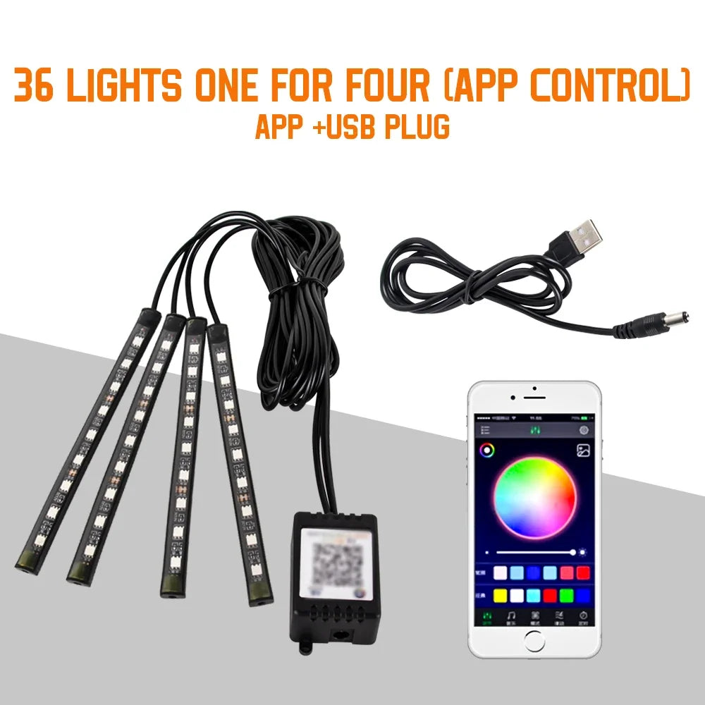 RGB LED Car Interior Ambient Light – Music & App Control
