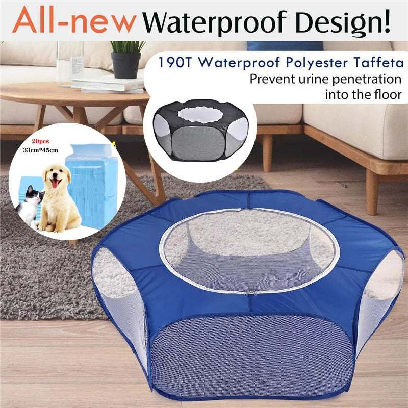 Portable Foldable Pet Playpen – Transparent Tent for Dogs, Rabbits & Small Pets