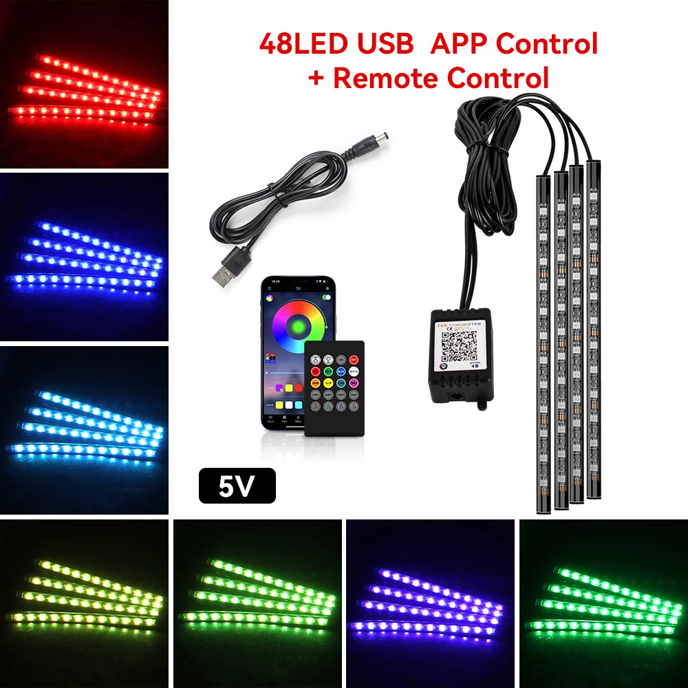 RGB LED Car Interior Ambient Light – 48/72 LED, Music Sync