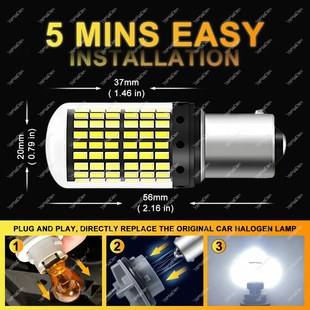 T20 7443 / 1156 BA15S LED Bulbs – 144SMD, 2000LM