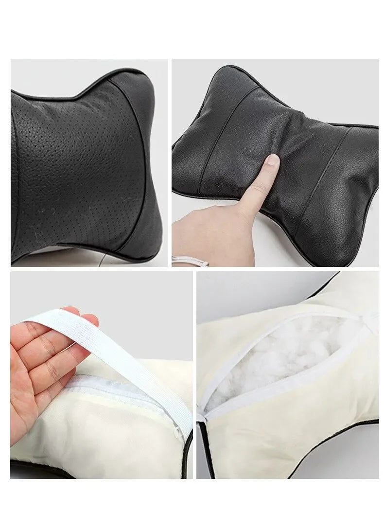 Car Seat Headrest Neck Pillow – PU Leather, Breathable Mesh