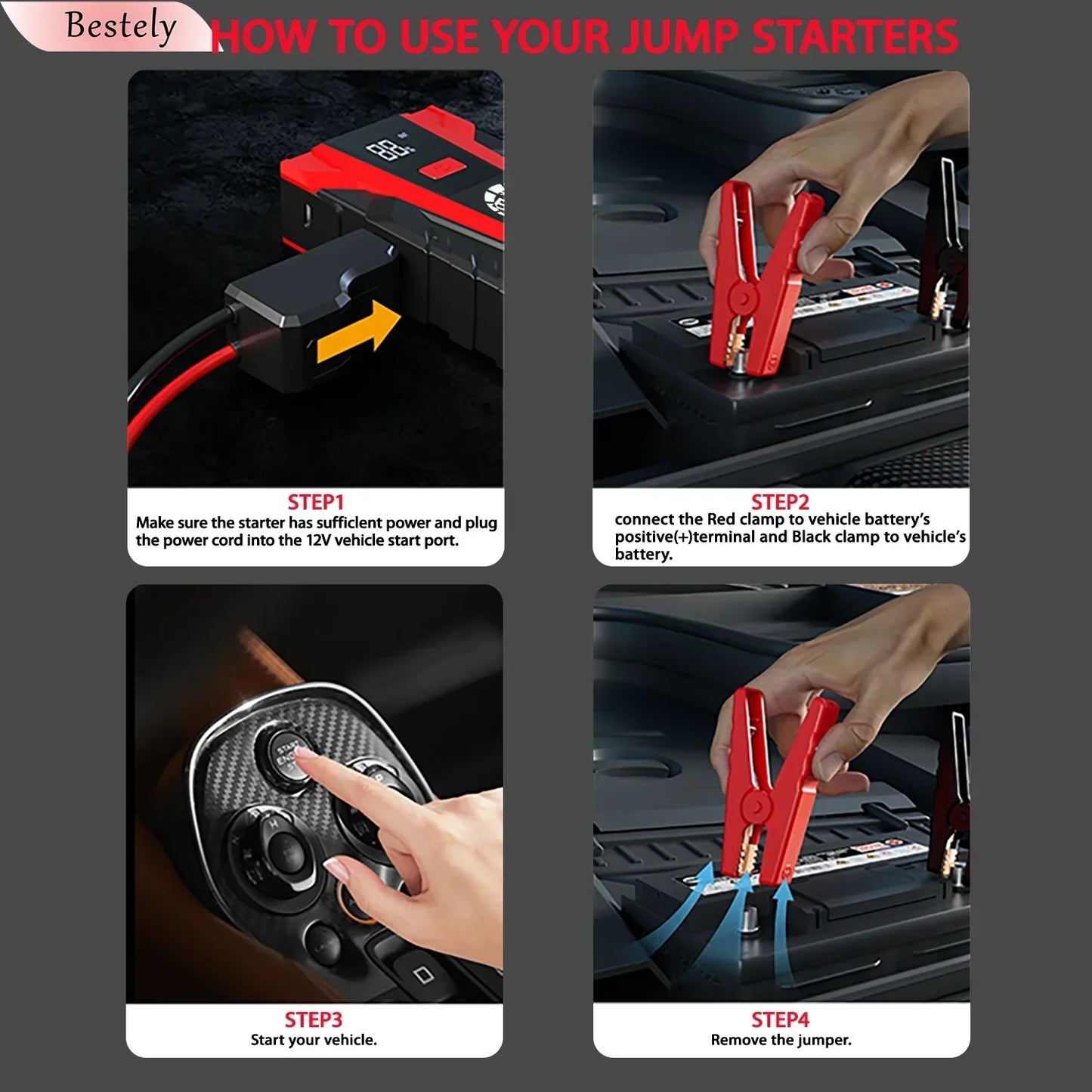 12v Car Battery Jump Starter, 12v Jump Starter Battery Pack 3000A Peak,Portable Jump Box with Full LCD Screen & LED Light & USB