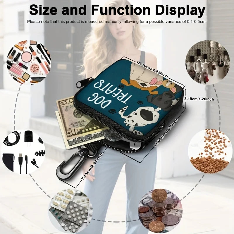 Zippered dog training snack bag, portable polyester pet snack bag, suitable for outdoor activities and walks