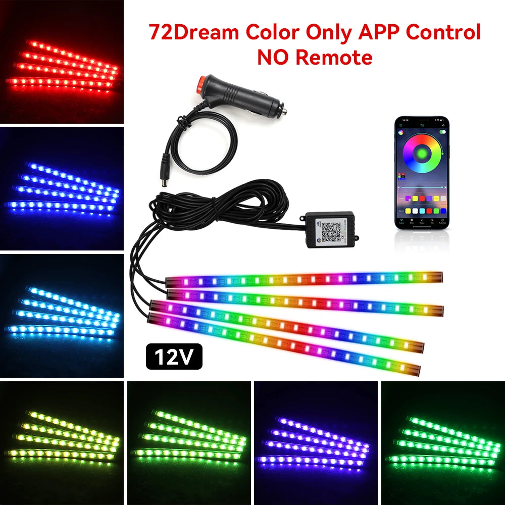 RGB LED Car Interior Ambient Light – 48/72 LED, Music Sync