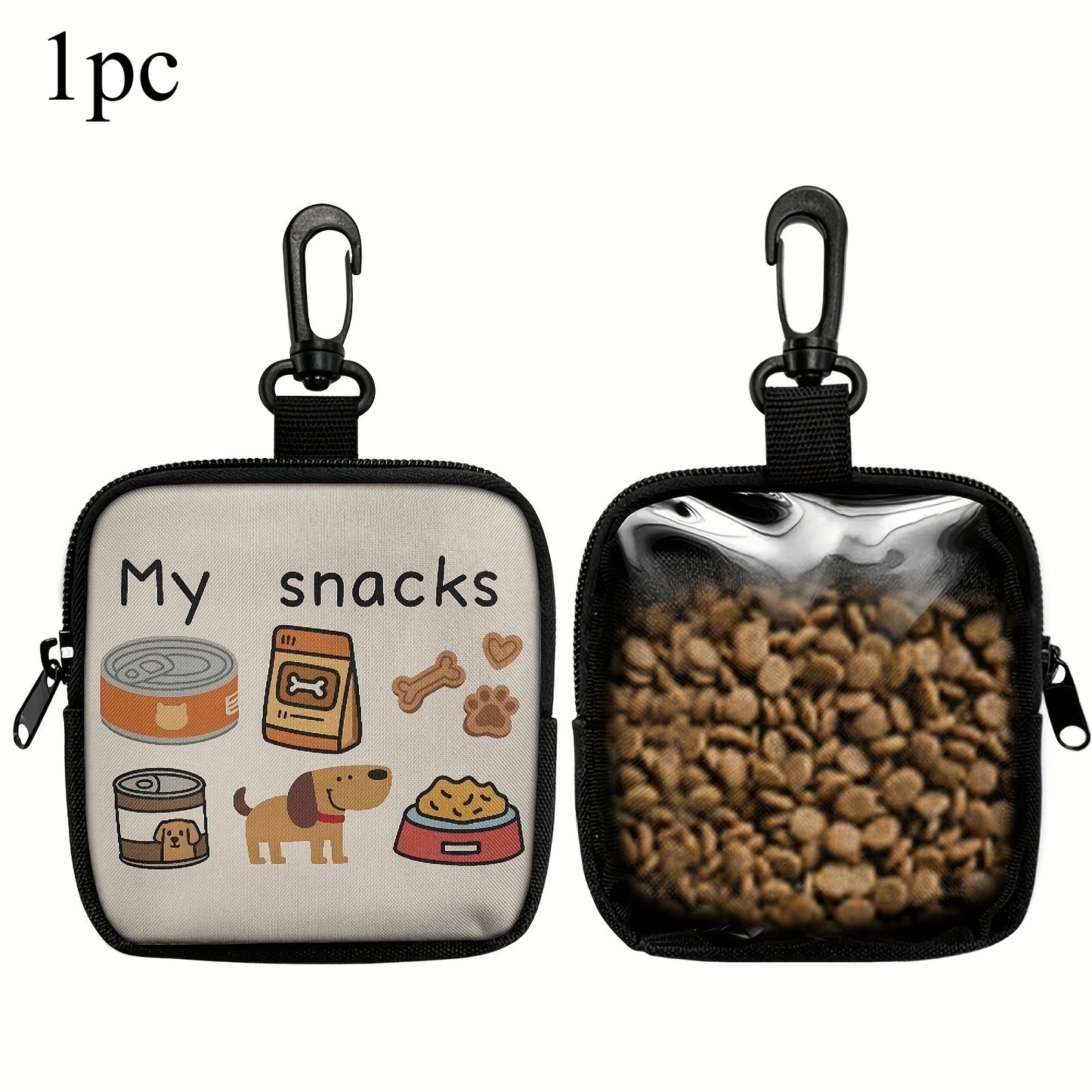 1pc Cute Dog Print Dog Treat Pouch Dog Treat Bag with Hook Up and Zipper Puppy Training Bag Hnadle Snack Bag for Dog