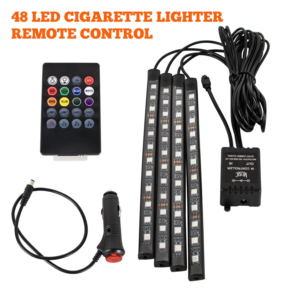 RGB LED Car Interior Ambient Light – 48/72 LED, Music Sync