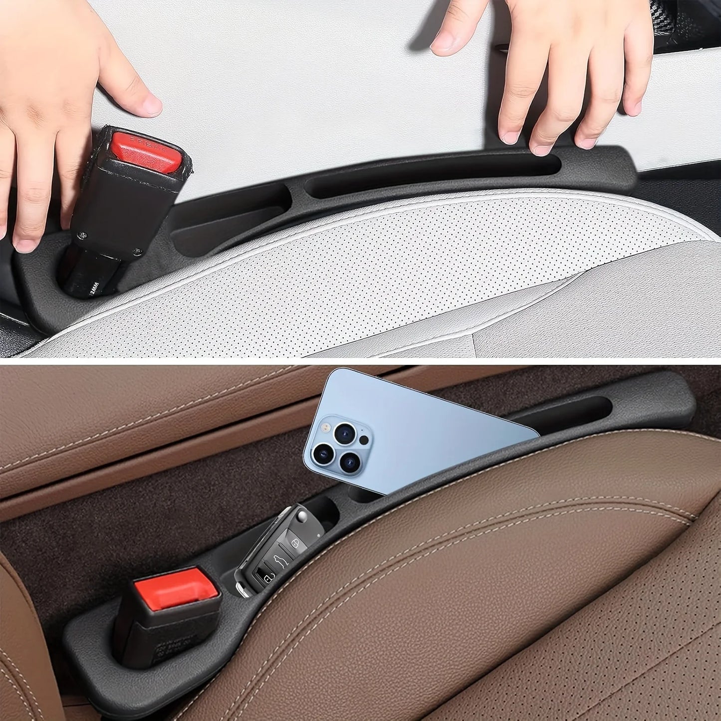 Car Seat Gap Filler with Storage Grooves – PU, 2pc