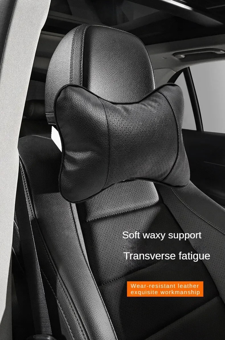 Car Seat Headrest Neck Pillow – PU Leather, Breathable Mesh