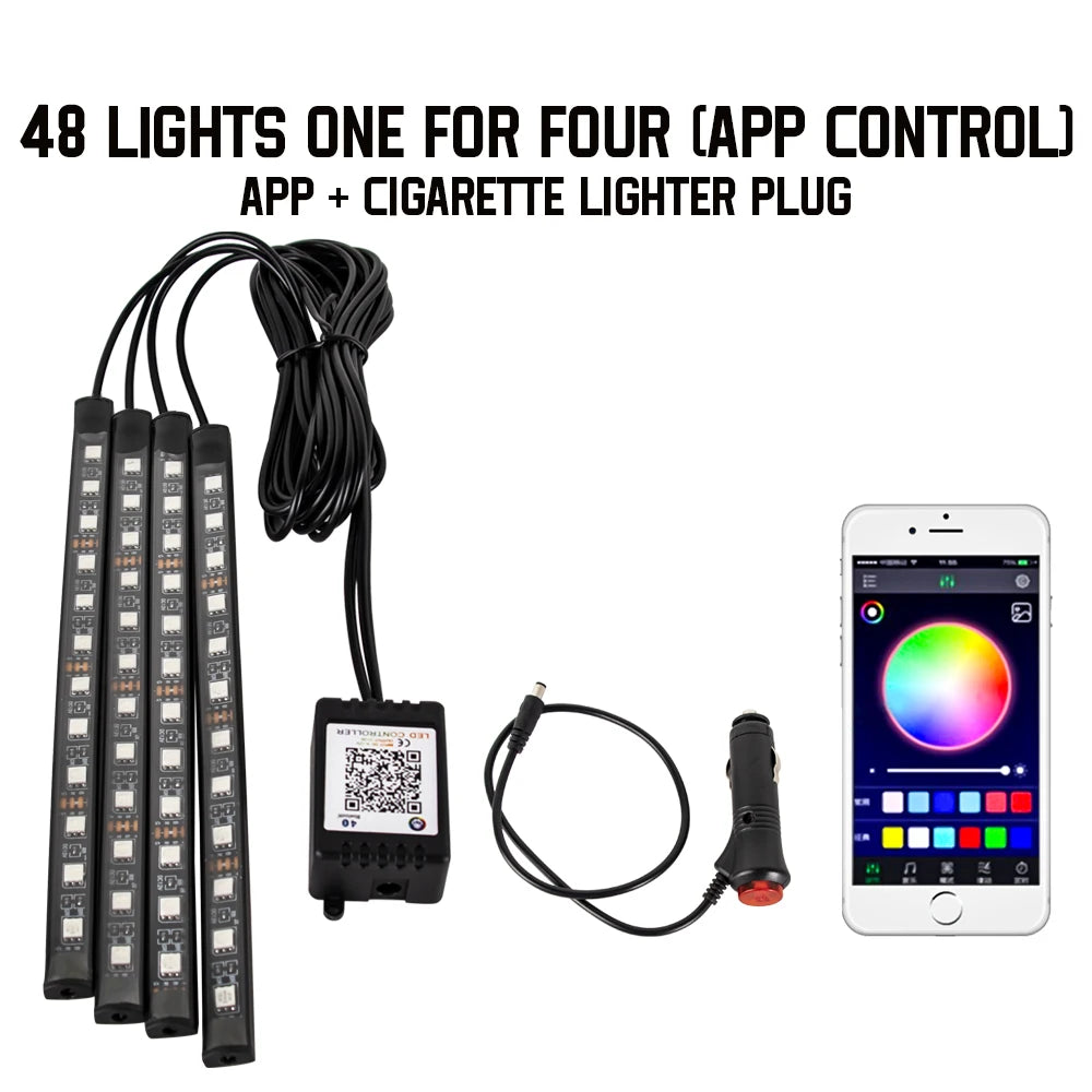 RGB LED Car Interior Ambient Light – 48/72 LED, Music Sync