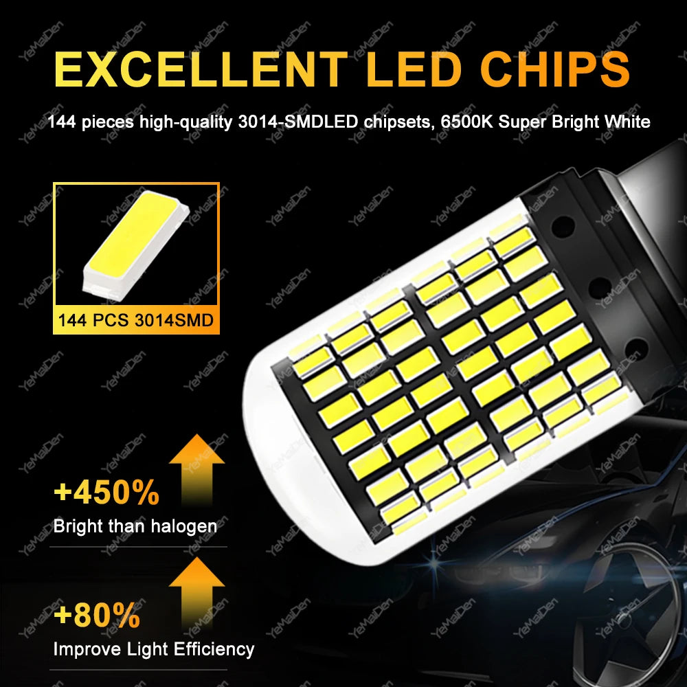T20 7443 / 1156 BA15S LED Bulbs – 144SMD, 2000LM