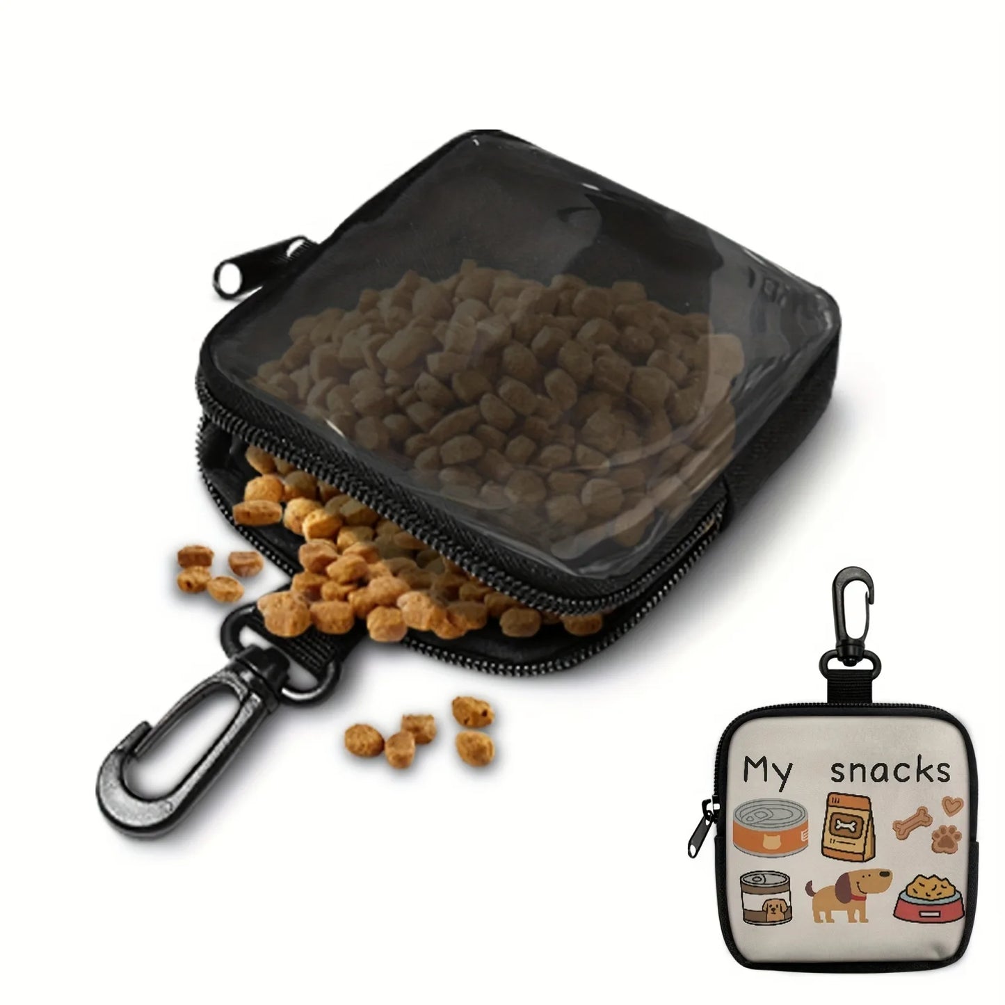 1pc Cute Dog Print Dog Treat Pouch Dog Treat Bag with Hook Up and Zipper Puppy Training Bag Hnadle Snack Bag for Dog