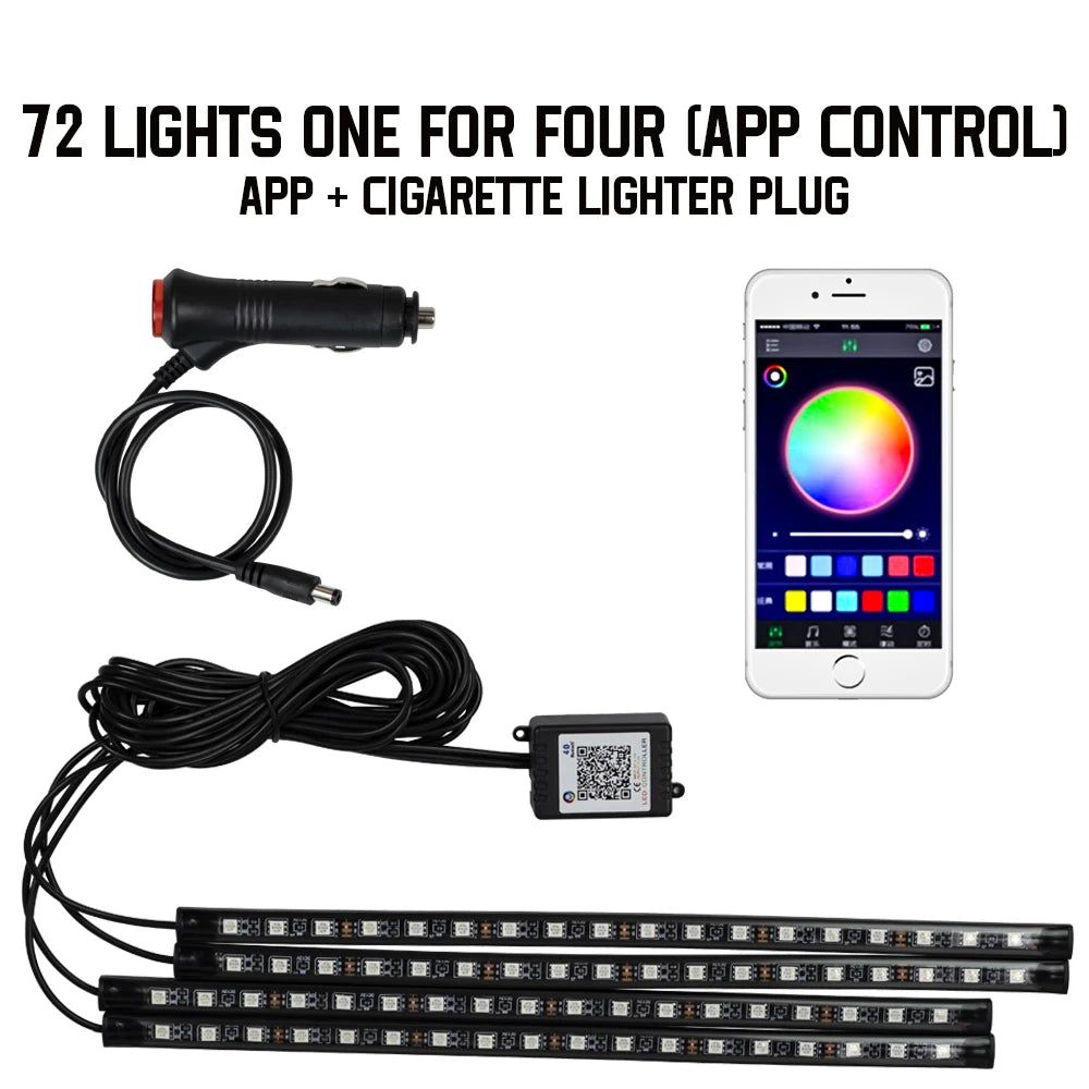 RGB LED Car Interior Ambient Light – 48/72 LED, Music Sync