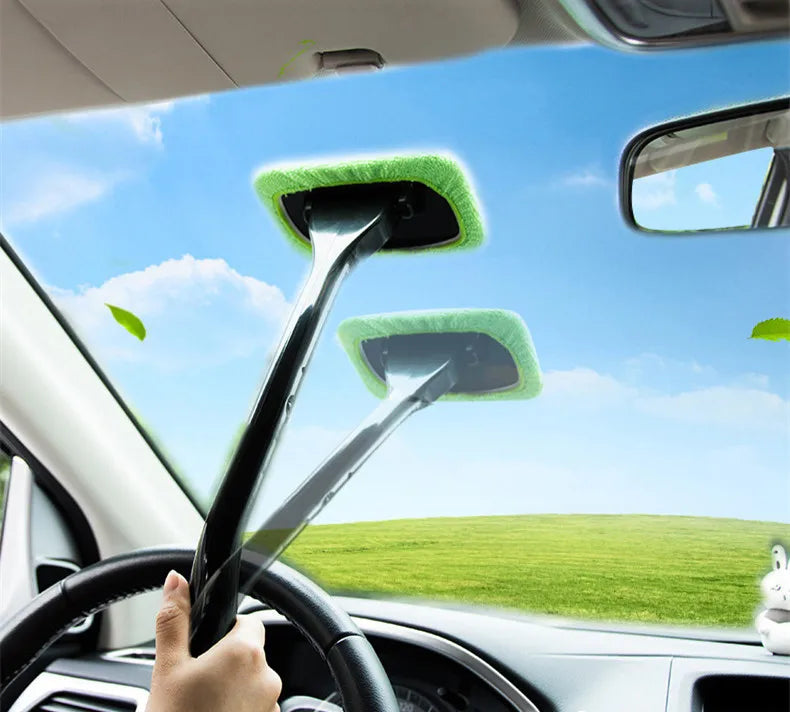Car Window Cleaning Brush – Microfiber, Long Handle