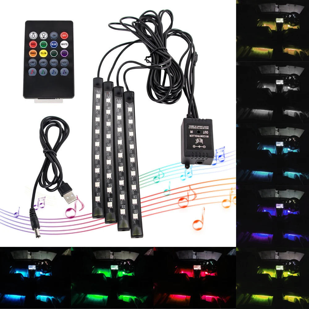 RGB LED Car Interior Ambient Light – 48/72 LED, Music Sync