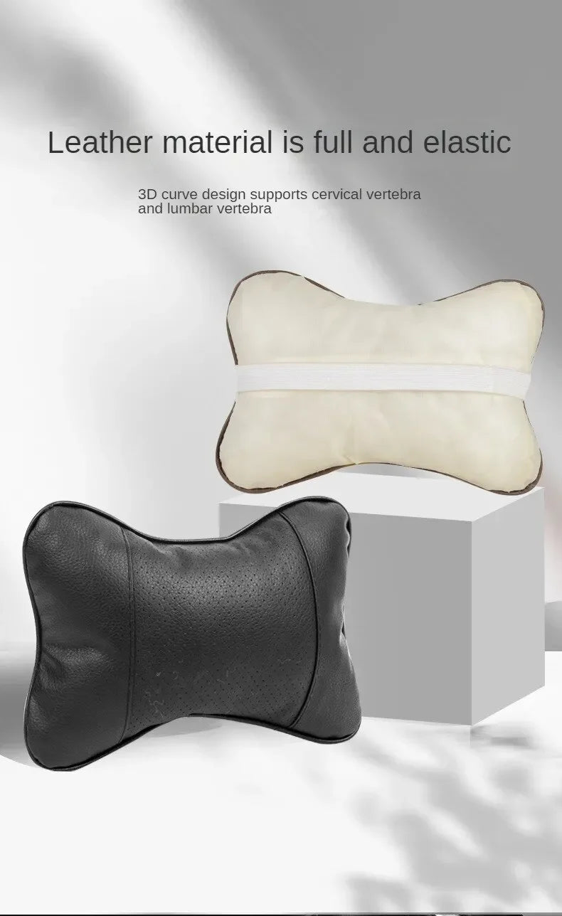 Car Seat Headrest Neck Pillow – PU Leather, Breathable Mesh