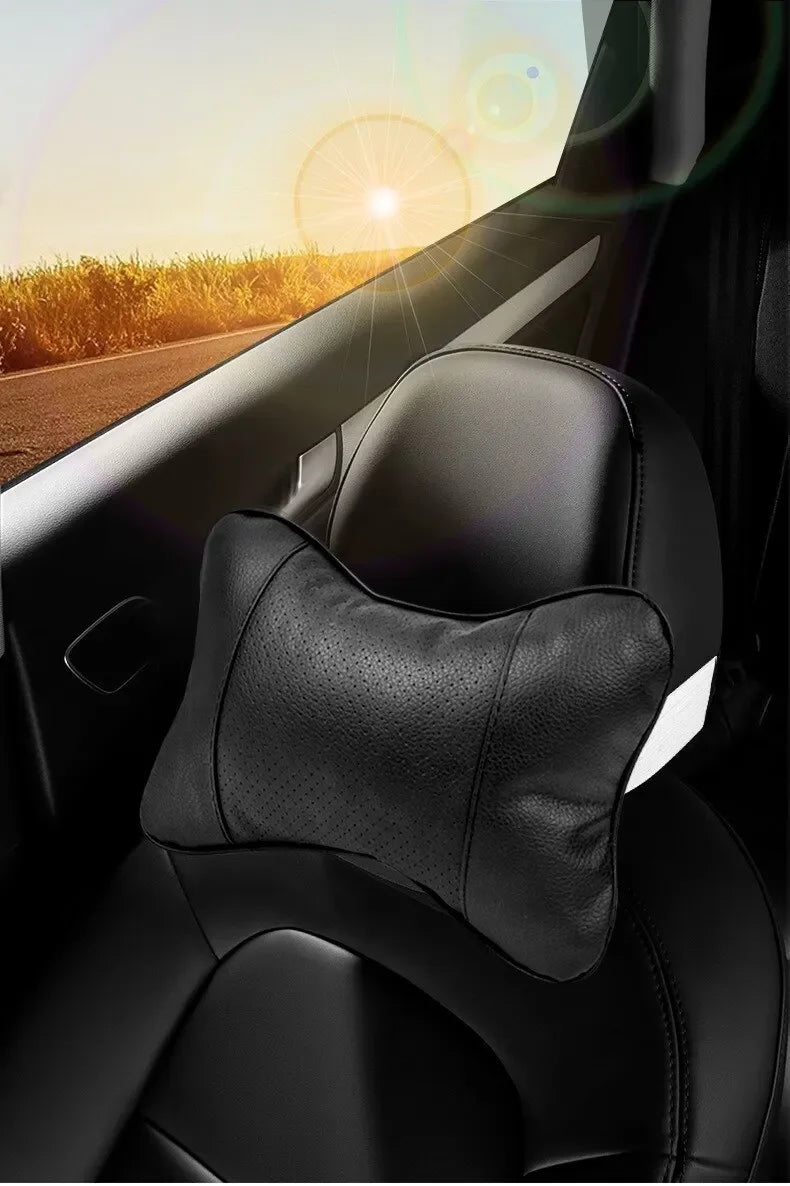 Car Seat Headrest Neck Pillow – PU Leather, Breathable Mesh