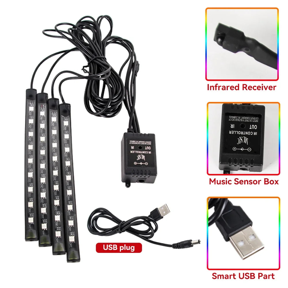 RGB LED Car Interior Ambient Light – Music & App Control