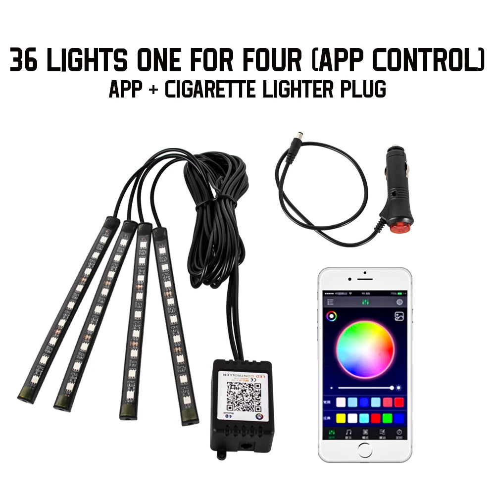 RGB LED Car Interior Ambient Light – 48/72 LED, Music Sync