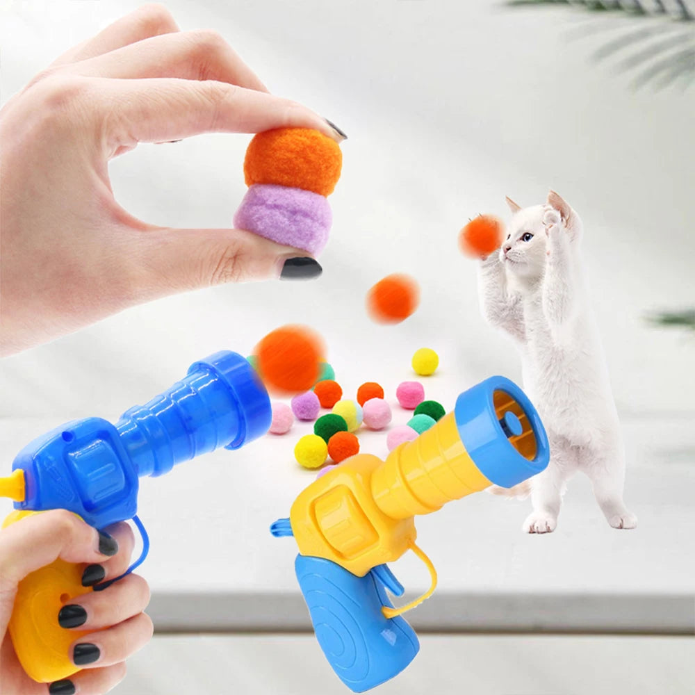 10-100pcs Cat Plush Ball Shooting Gun Funny Cat Toys Interactive Launch Training Toy For Pet Kitten Creative Mini Shooting Games