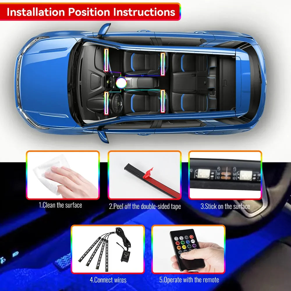 RGB LED Car Interior Ambient Light – Music & App Control