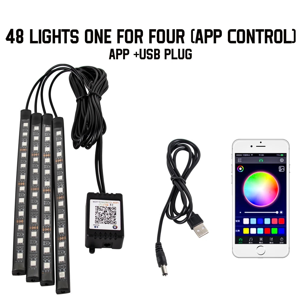 RGB LED Car Interior Ambient Light – 48/72 LED, Music Sync