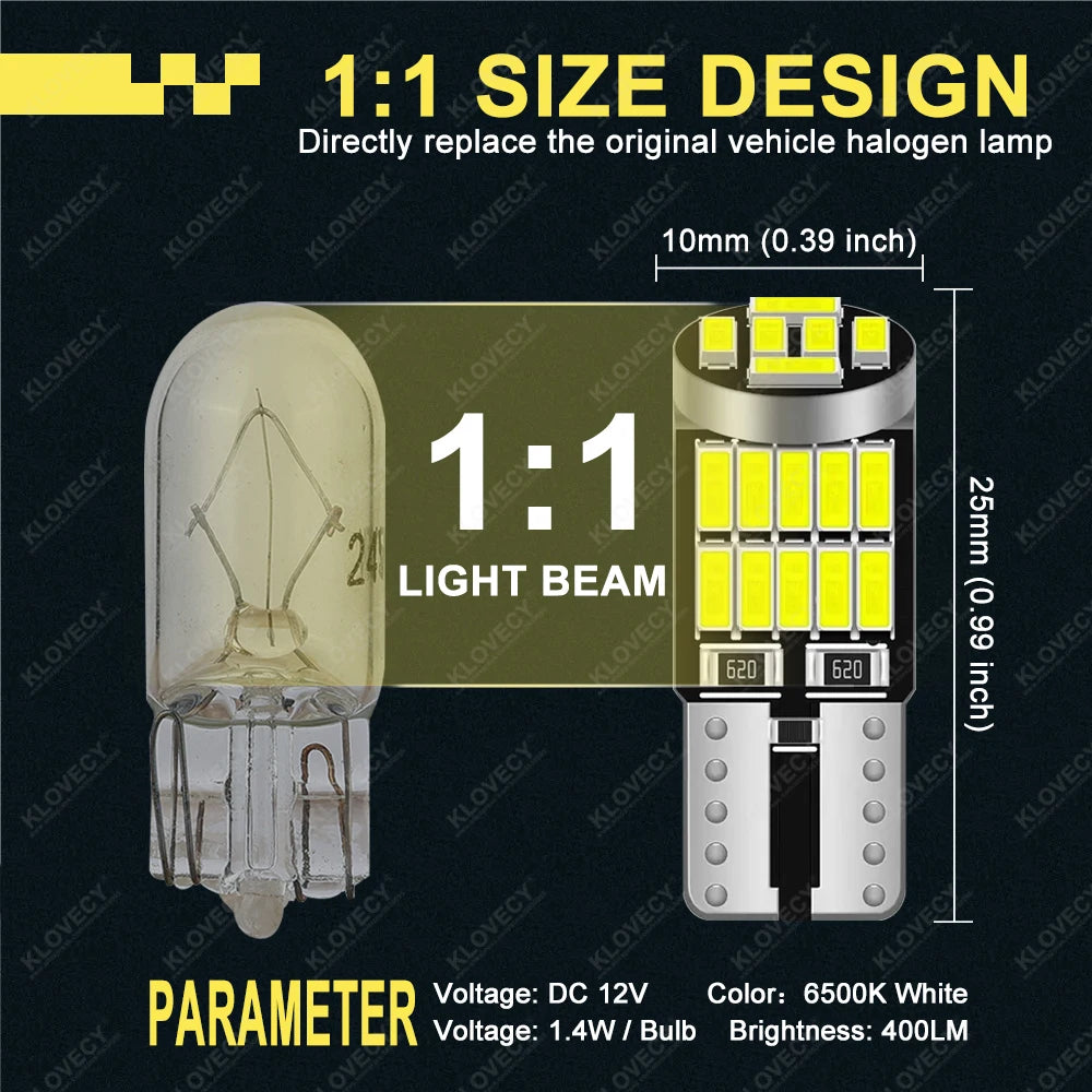T10 W5W Canbus LED Bulbs – 26SMD, 400LM, 6500K White