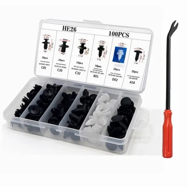 Car Plastic Fastener Clip Kit – 16 Sizes, ABS