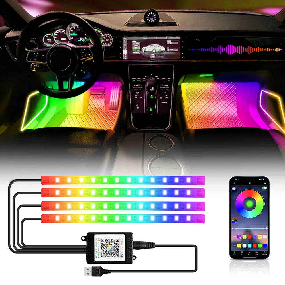 RGB LED Car Interior Ambient Light – 48/72 LED, Music Sync