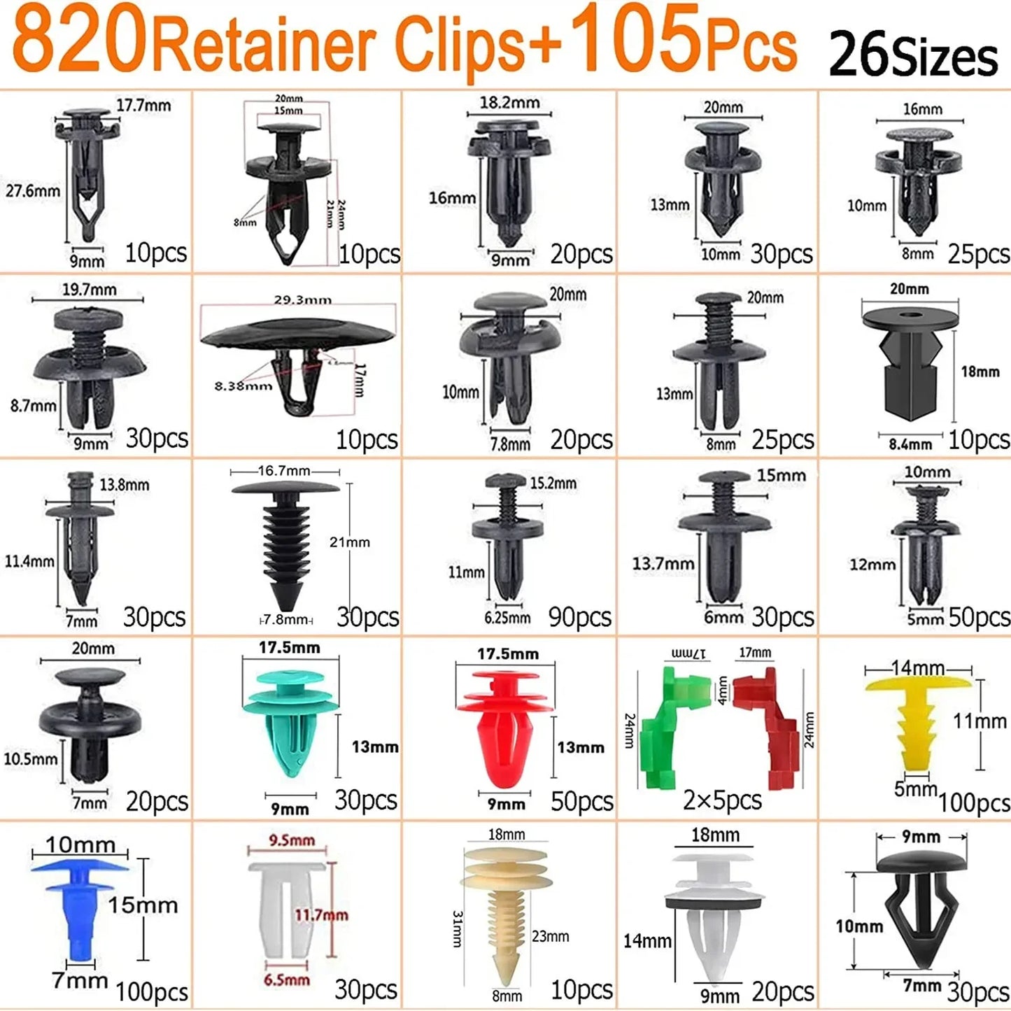 Car Plastic Fastener Clip Kit – 16 Sizes, ABS