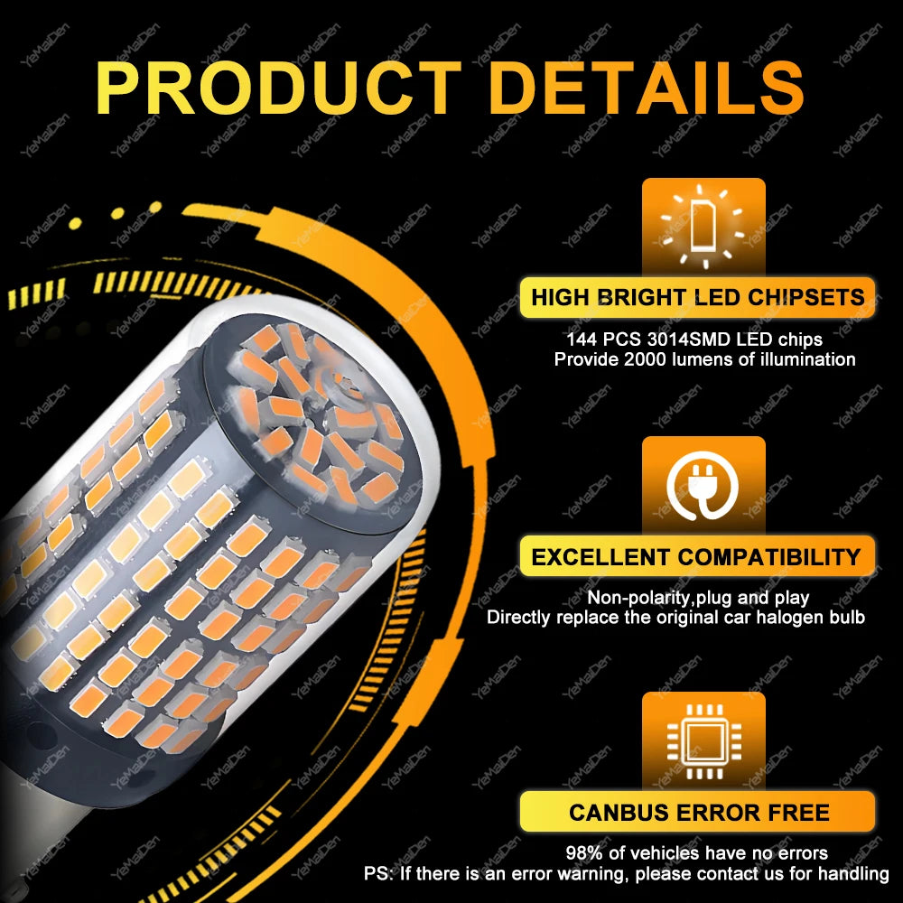 T20 7443 / 1156 BA15S LED Bulbs – 144SMD, 2000LM
