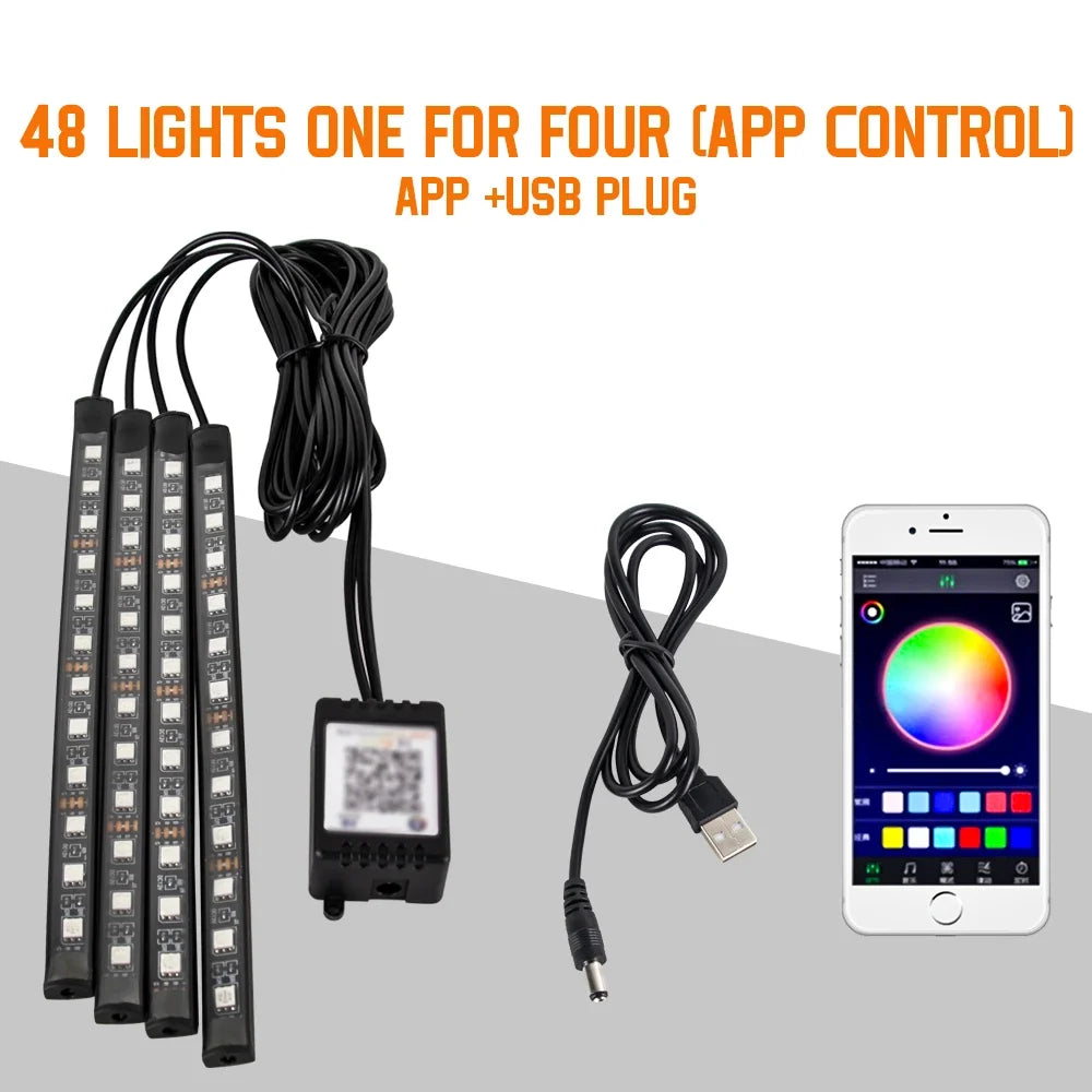 RGB LED Car Interior Ambient Light – Music & App Control