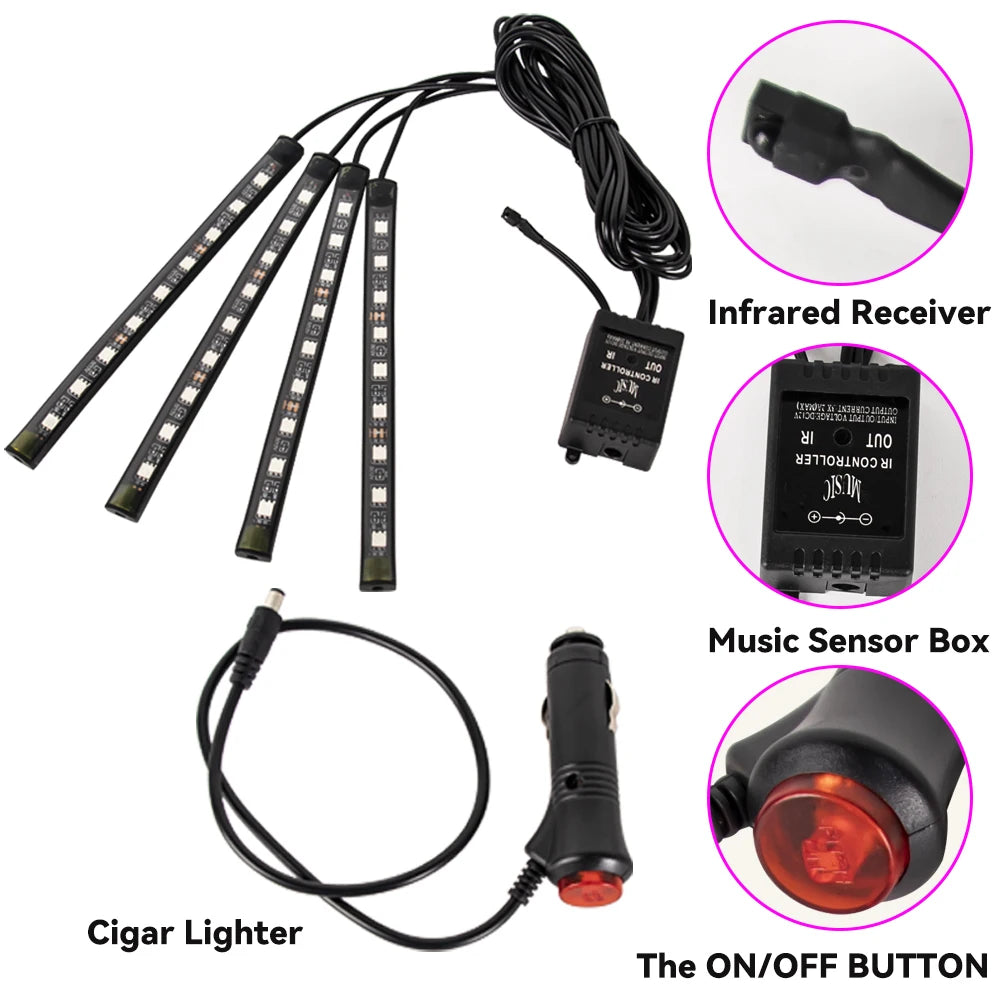 RGB LED Car Interior Ambient Light – 48/72 LED, Music Sync