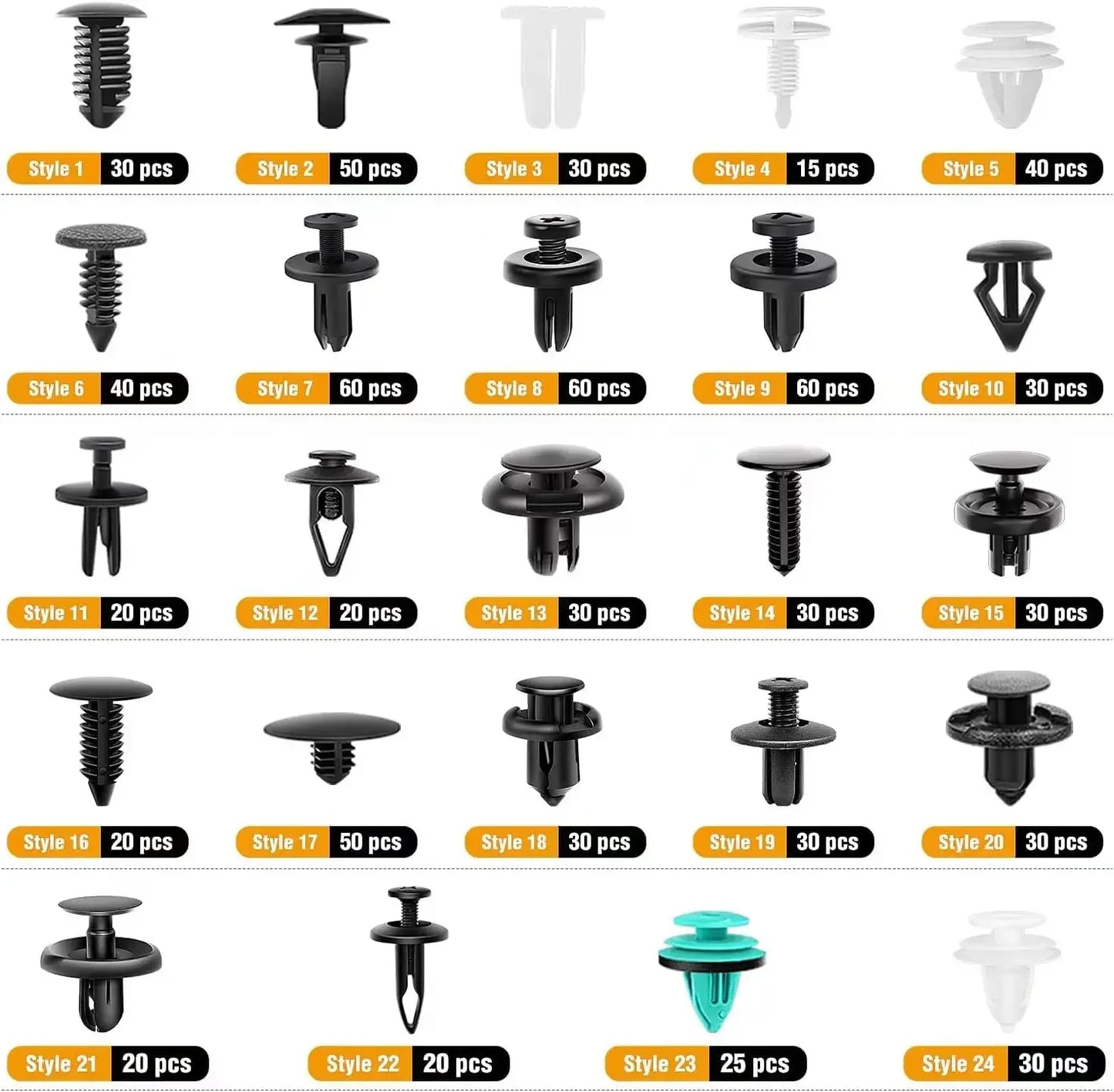 Car Plastic Fastener Clip Kit – 16 Sizes, ABS