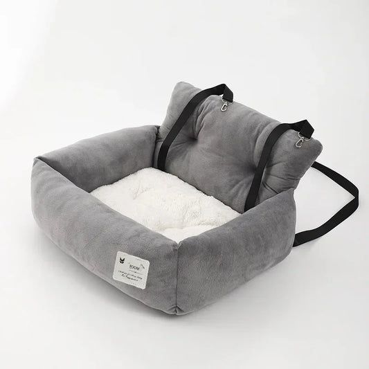 Gray Pet Car Seat for Dogs Cats, Comfortable & Secure Travel Pet Bed with Adjustable Straps, Soft Plush Pet Carrier Seat