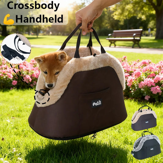 Winter Plush Pet Carrier Bag – 3-Way Carry, 10kg, 46x26x32cm