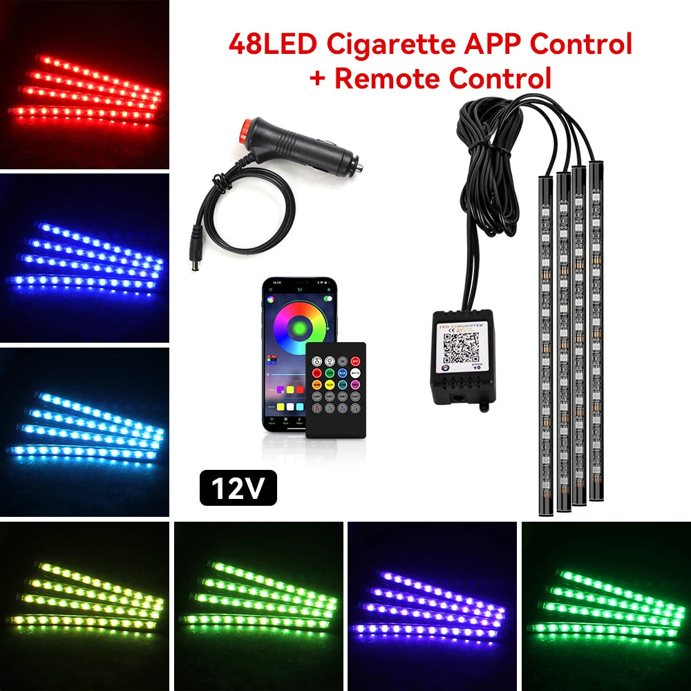 RGB LED Car Interior Ambient Light – 48/72 LED, Music Sync