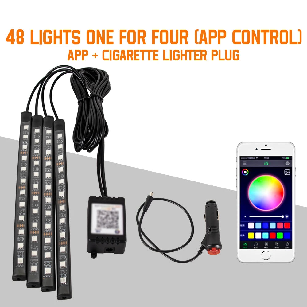 RGB LED Car Interior Ambient Light – Music & App Control