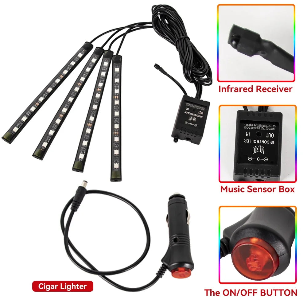 RGB LED Car Interior Ambient Light – Music & App Control