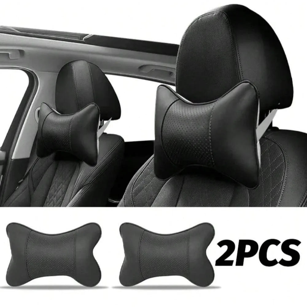 Car Seat Headrest Neck Pillow – PU Leather, Breathable Mesh