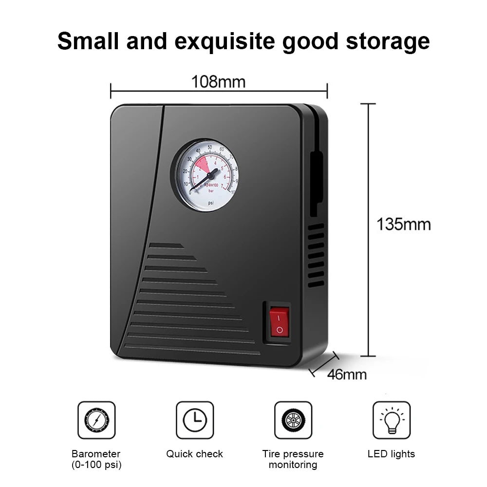 Tire Inflator 12V 96W Car Electric Air Pump Mini 100PSI 35L/Min Portable For Car Motorcycles Bicycle Ball Air Compressor