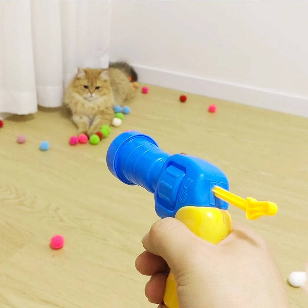 10-100pcs Cat Plush Ball Shooting Gun Funny Cat Toys Interactive Launch Training Toy For Pet Kitten Creative Mini Shooting Games