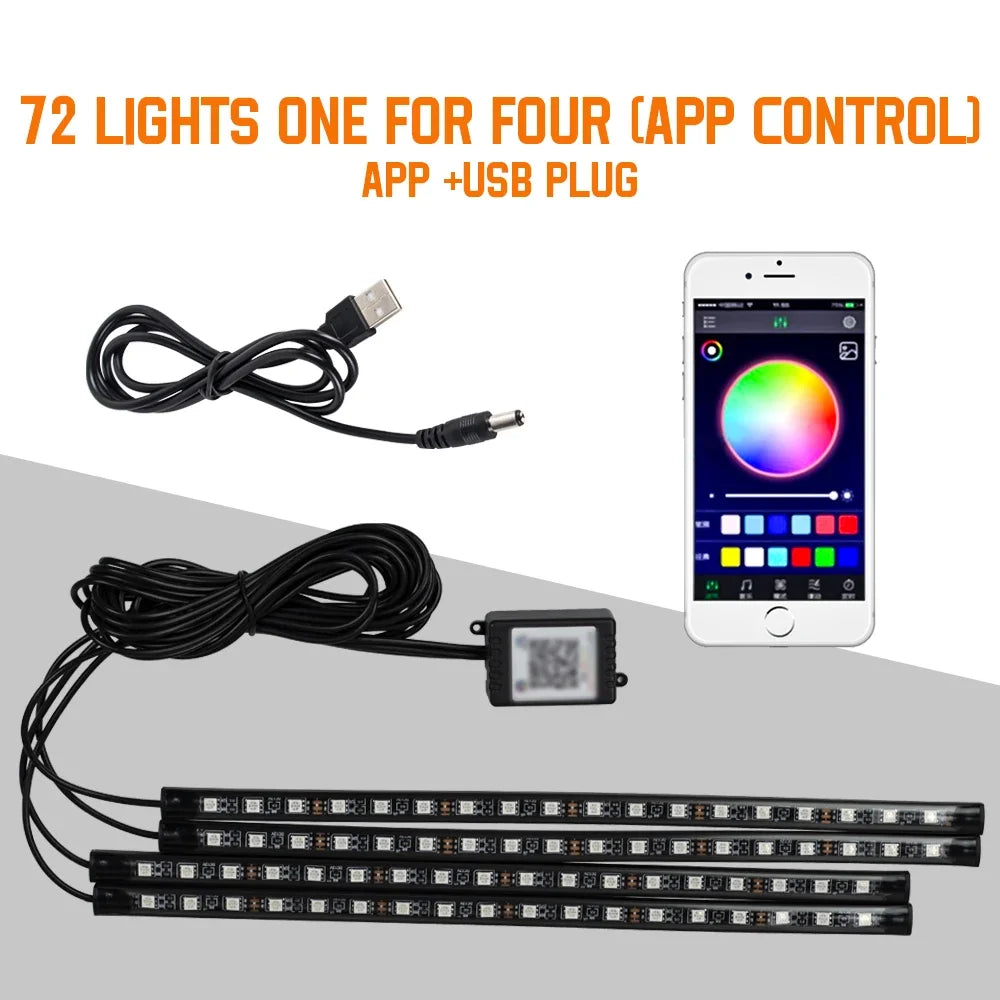 RGB LED Car Interior Ambient Light – Music & App Control
