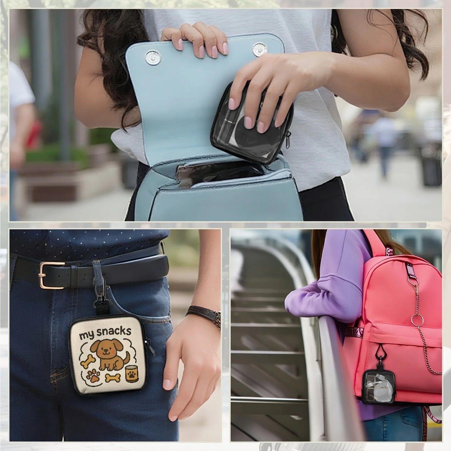 1pc Cute Dog Print Dog Treat Pouch Dog Treat Bag with Hook Up and Zipper Puppy Training Bag Hnadle Snack Bag for Dog