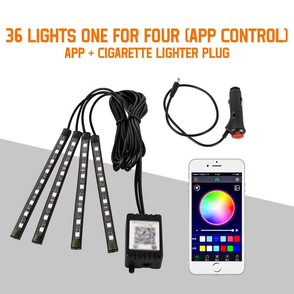 RGB LED Car Interior Ambient Light – Music & App Control