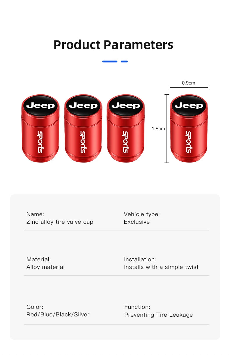 Jeep Aluminum Tire Valve Stem Caps – 4pcs