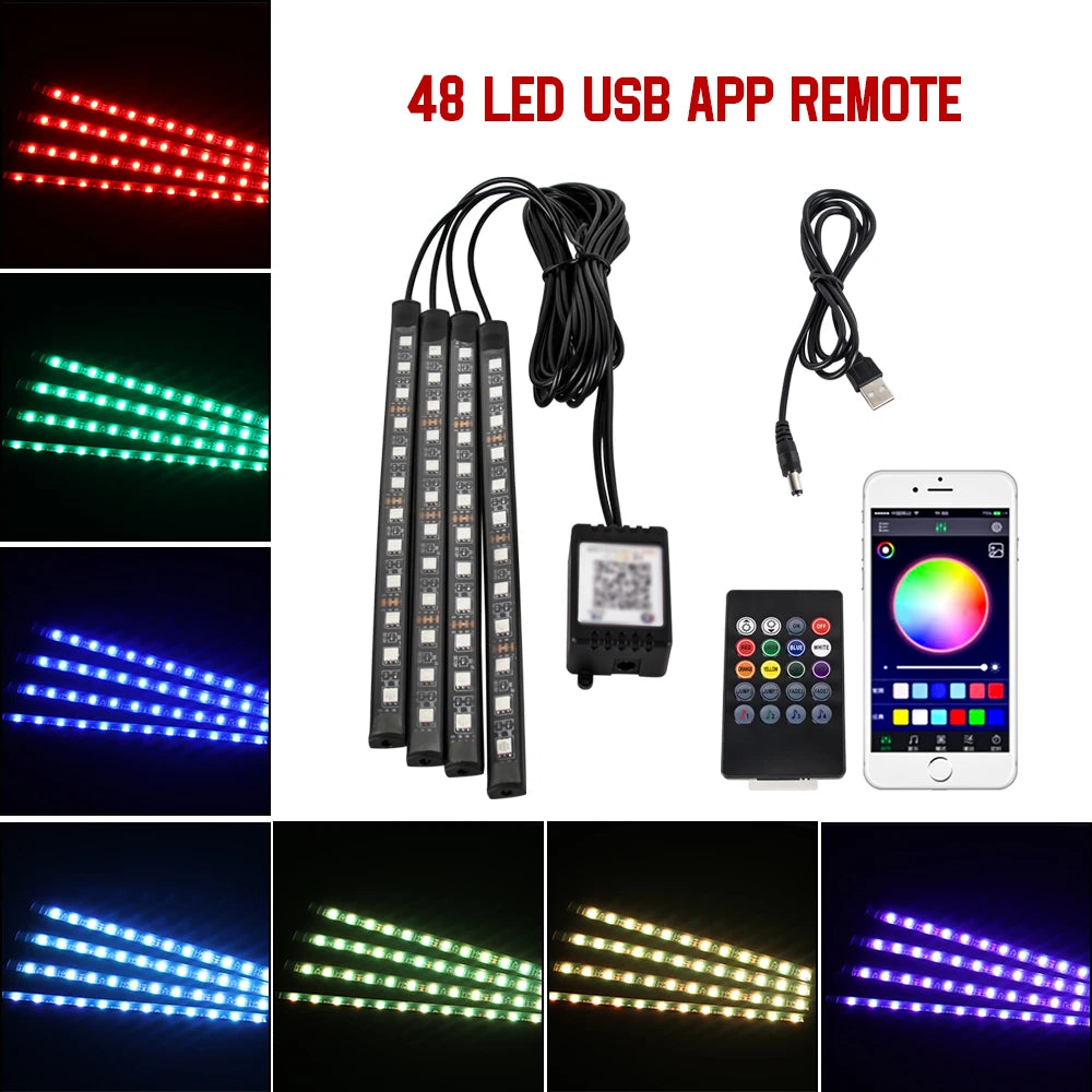 RGB LED Car Interior Ambient Light – Music & App Control