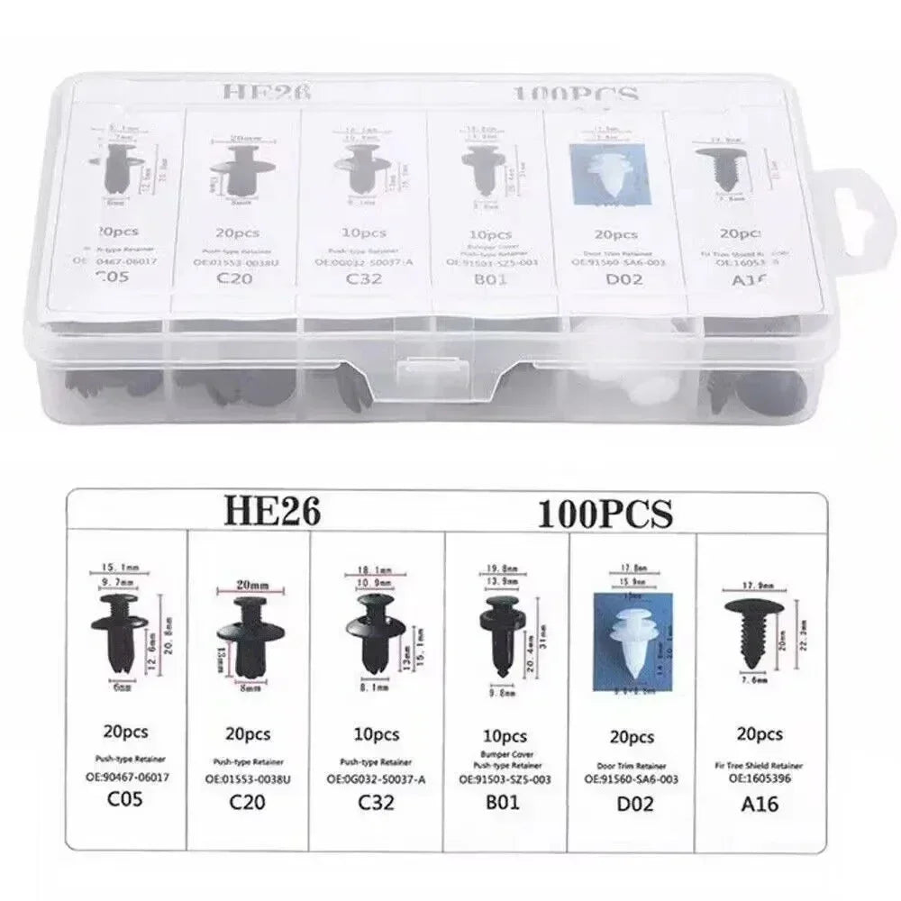 Car Plastic Fastener Clip Kit – 16 Sizes, ABS