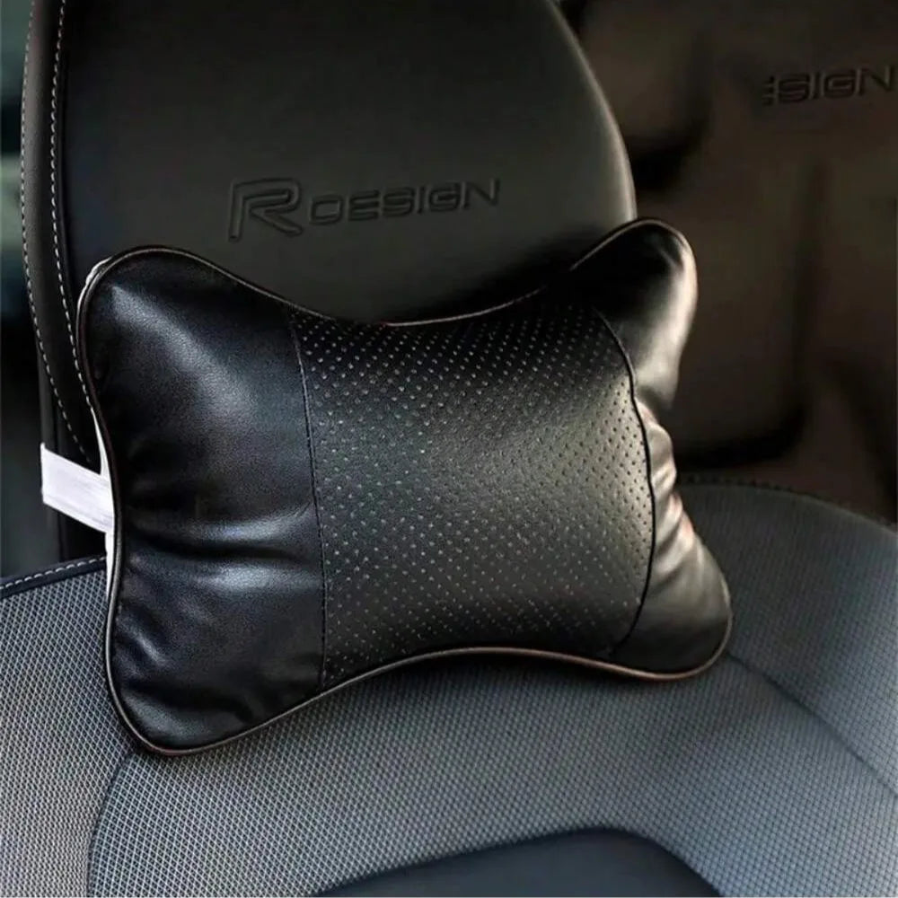 Car Seat Headrest Neck Pillow – PU Leather, Breathable Mesh